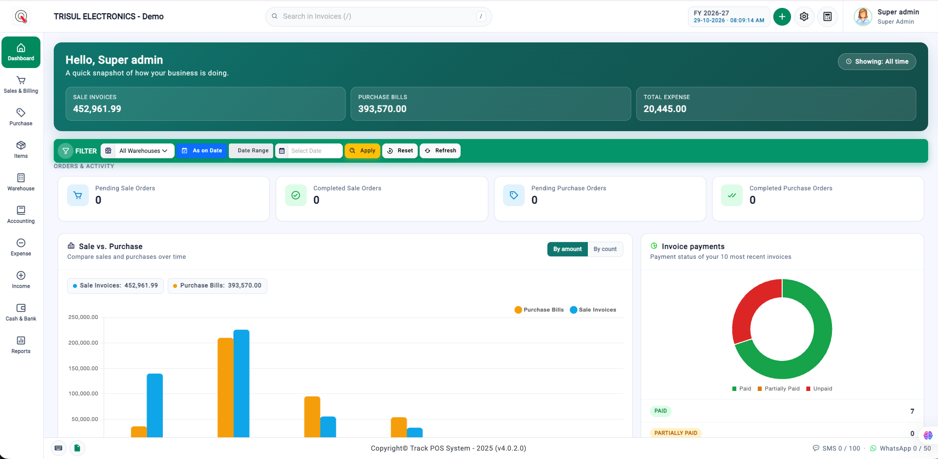 QubexTrack retail POS — customer profile, sales history and GST billing